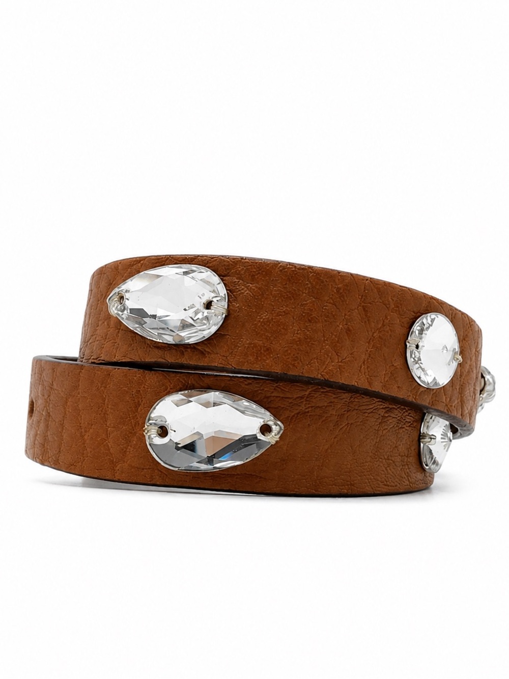 Dolce & Gabbana Vintage Crystal Brown Leather Wrap Bracelet